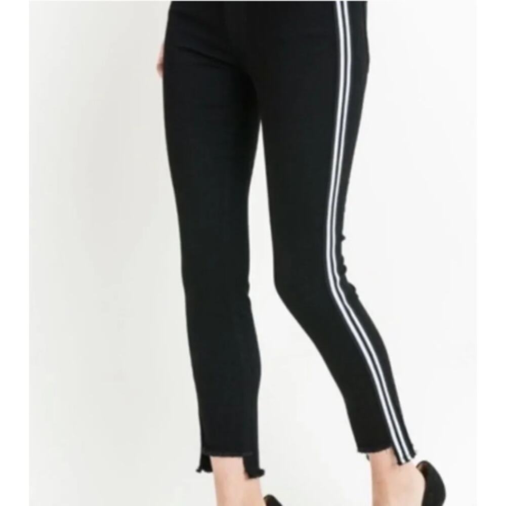 SALE Just Black Jeans Black w/ Double Side White Stripe Sz 28 EUC Frayed Hem